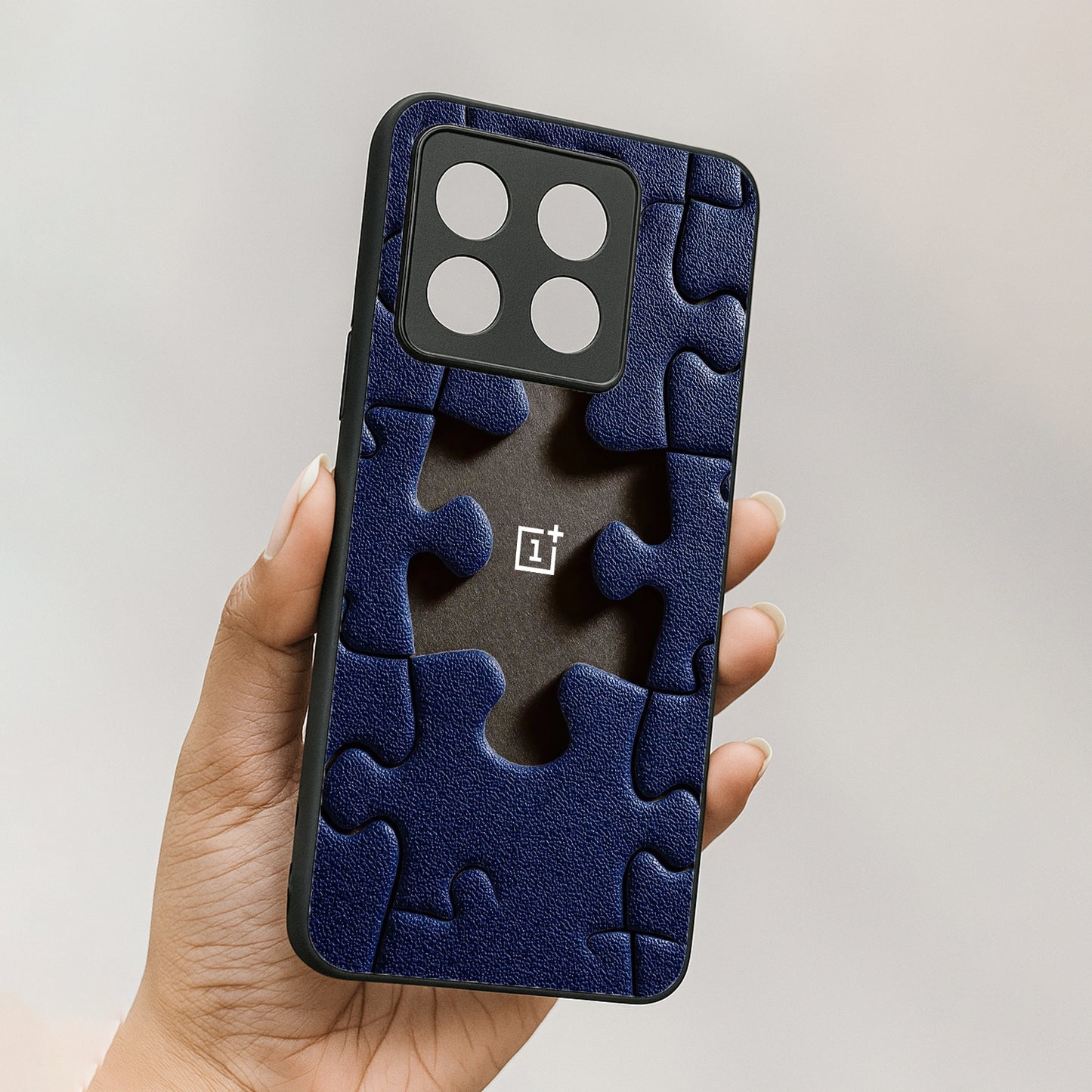 Leather Puzzle Metal Back Case forOnePlus 10T 5G