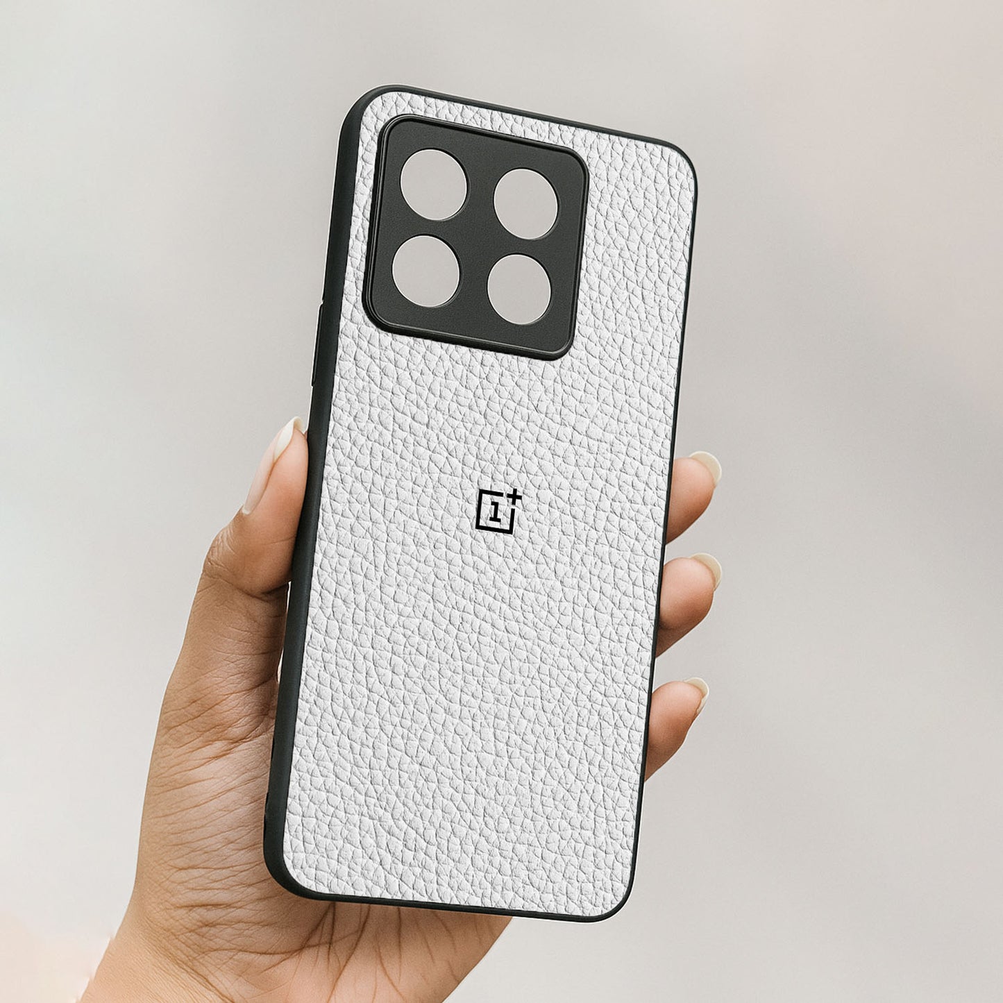 White Leather Metal Back Case forOnePlus 10T 5G