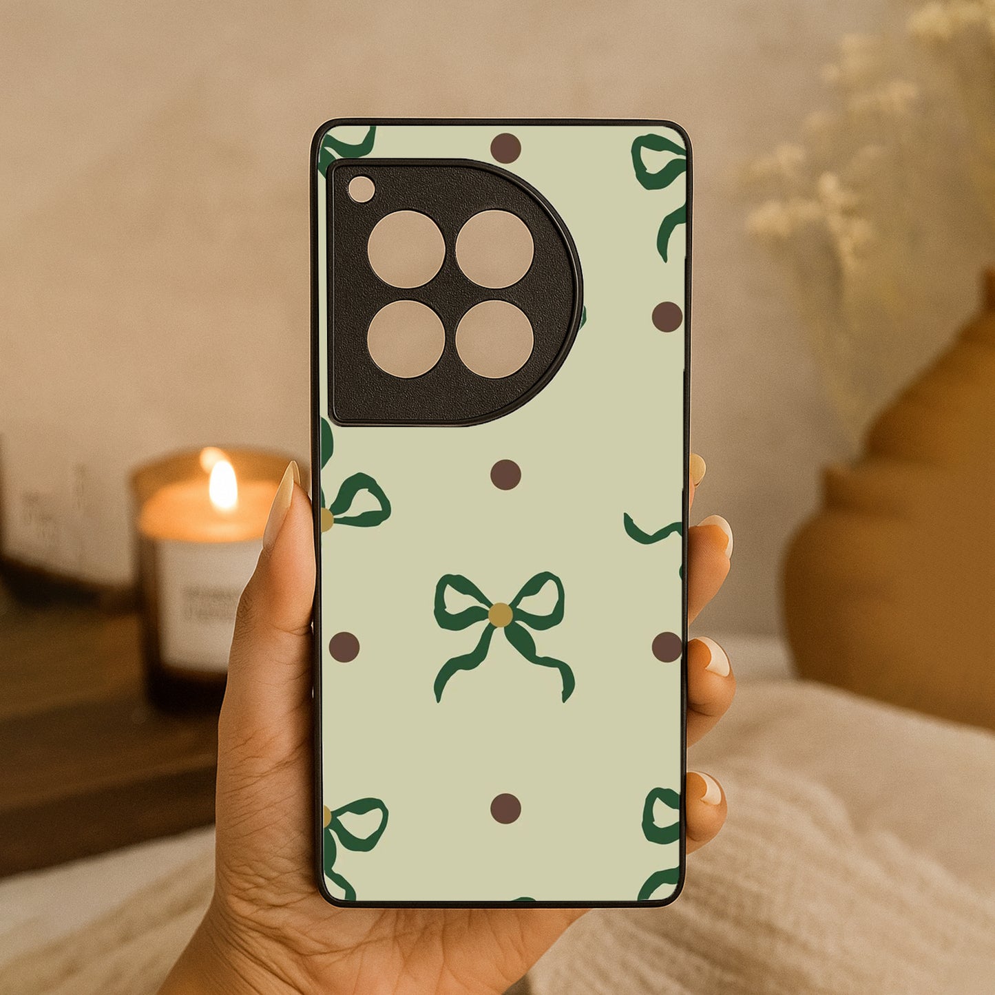 Matcha Bow Metal Back Case for OnePlus 12R