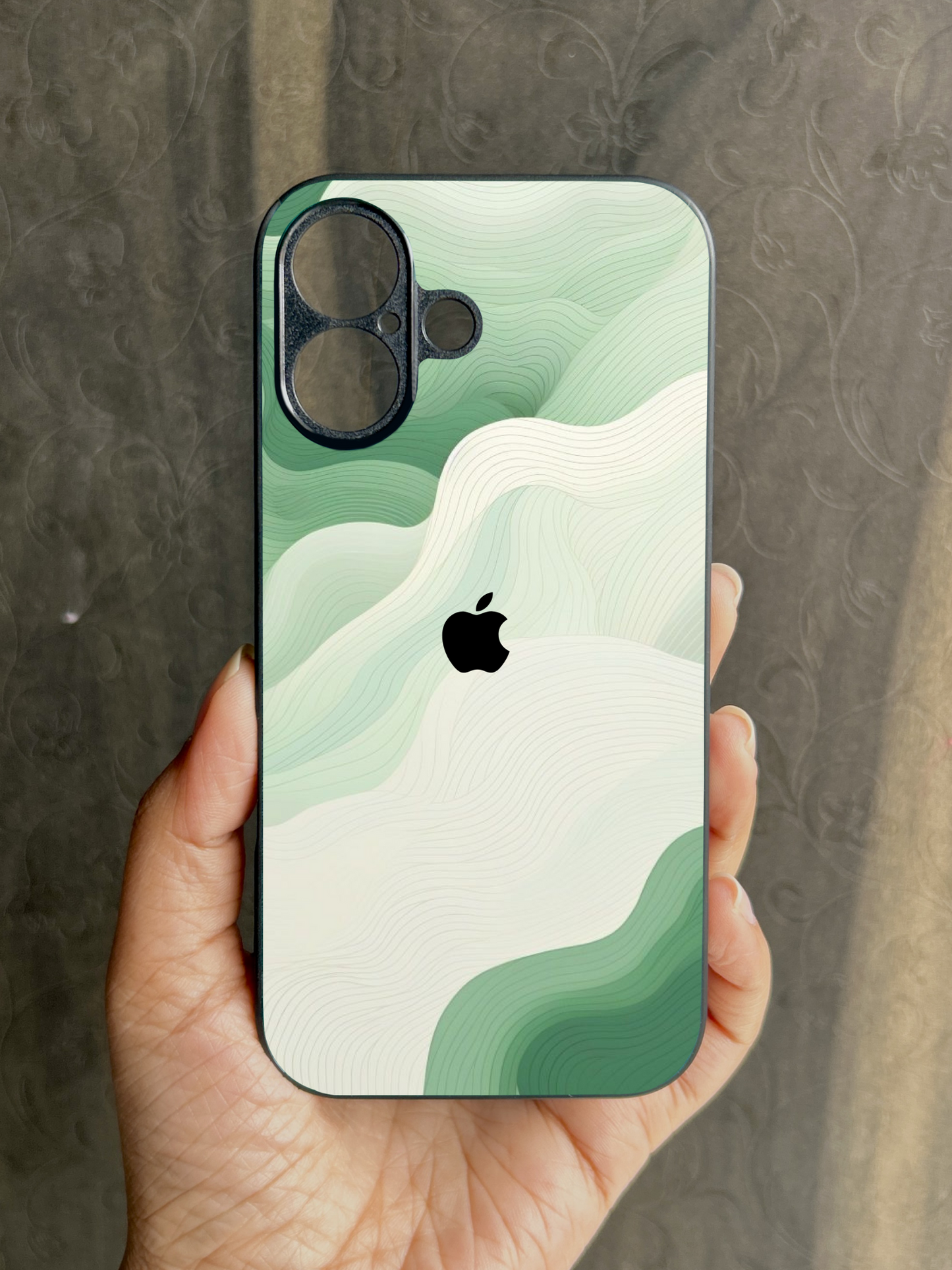 Mint Mist Glossy Metal Back Case for Apple Iphone 16