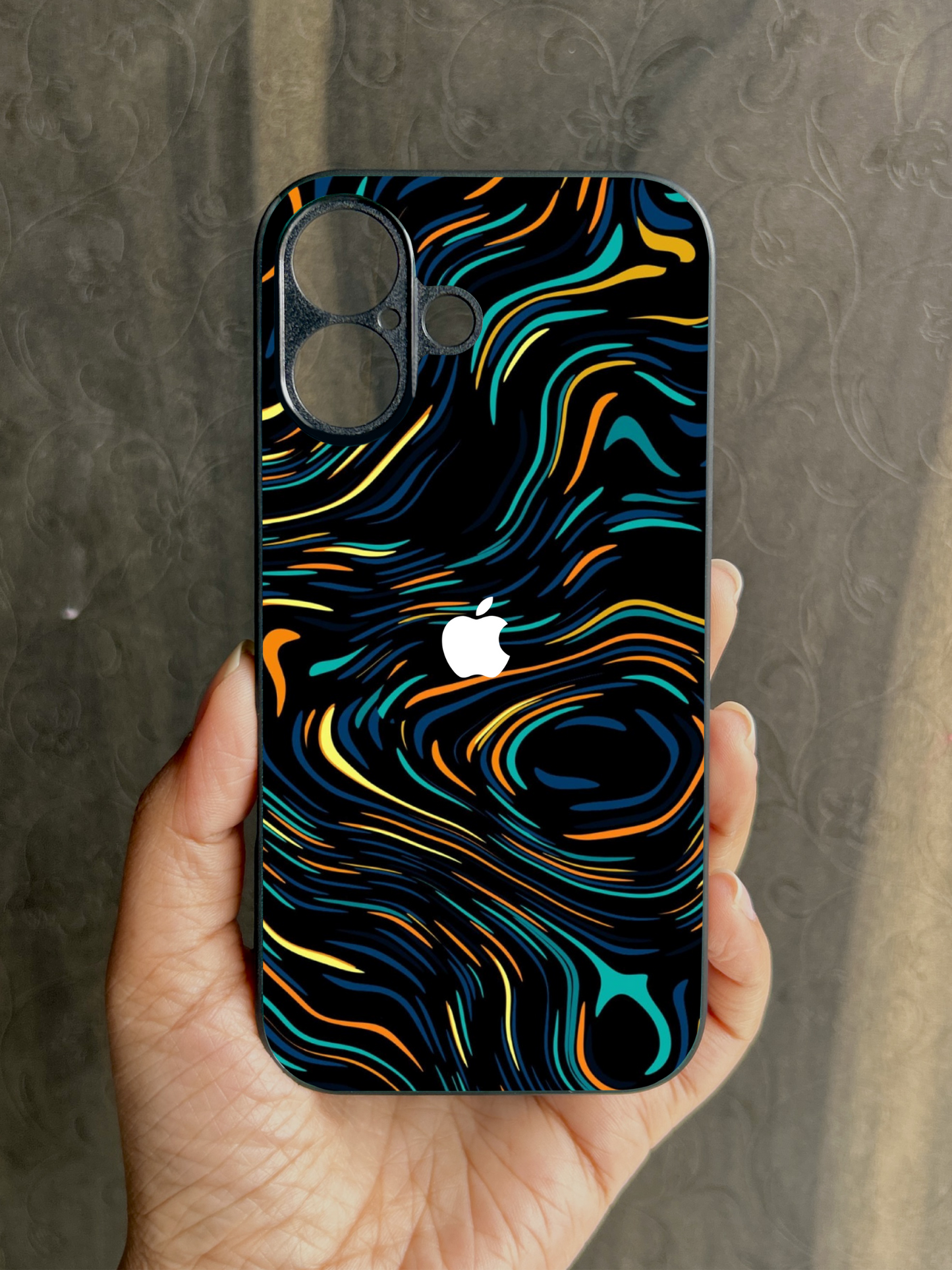 Glow Lines Glossy Metal Back Case for Apple Iphone 16