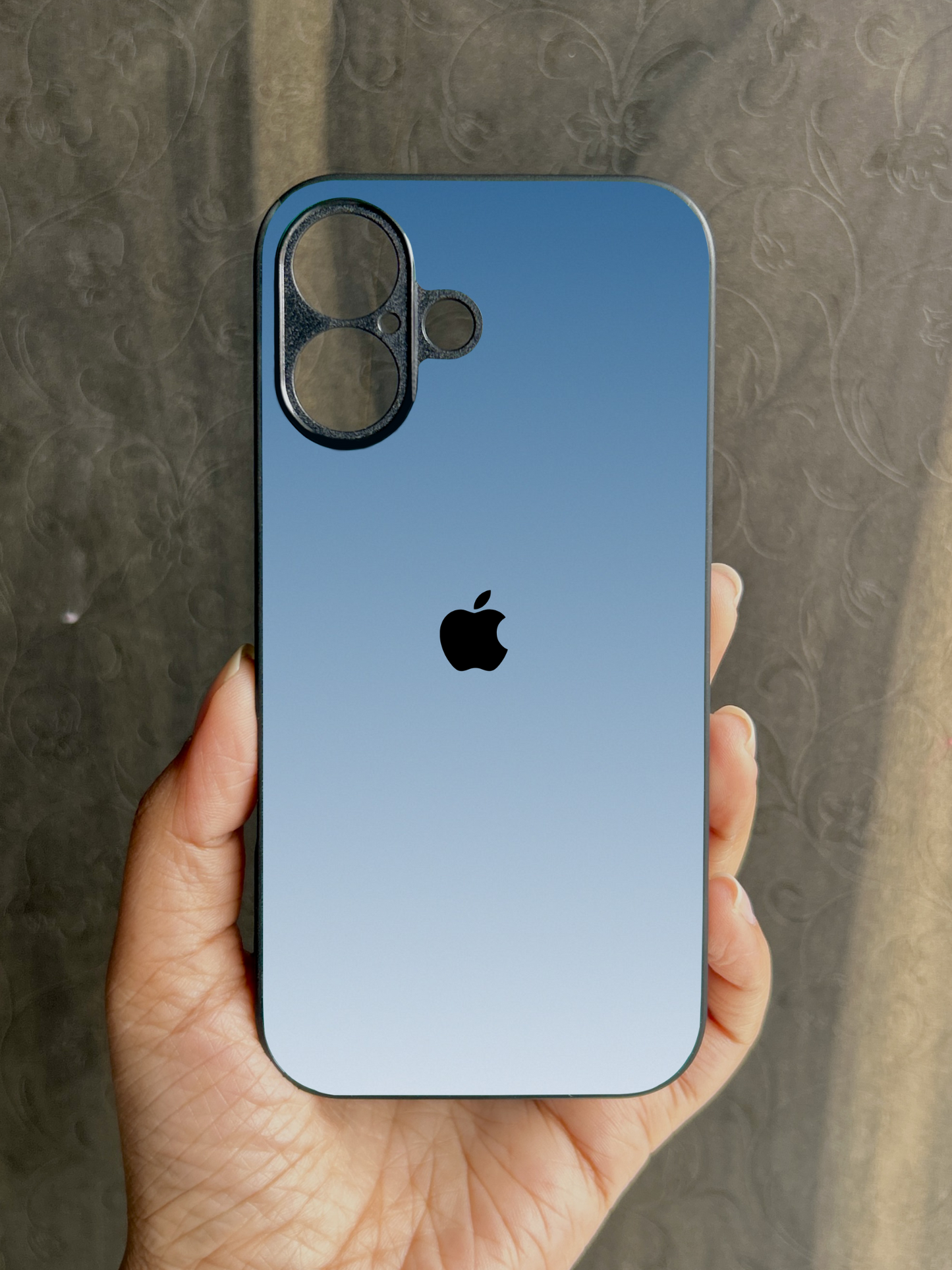 Icy Blue Glossy Metal Back Case for Apple Iphone 16