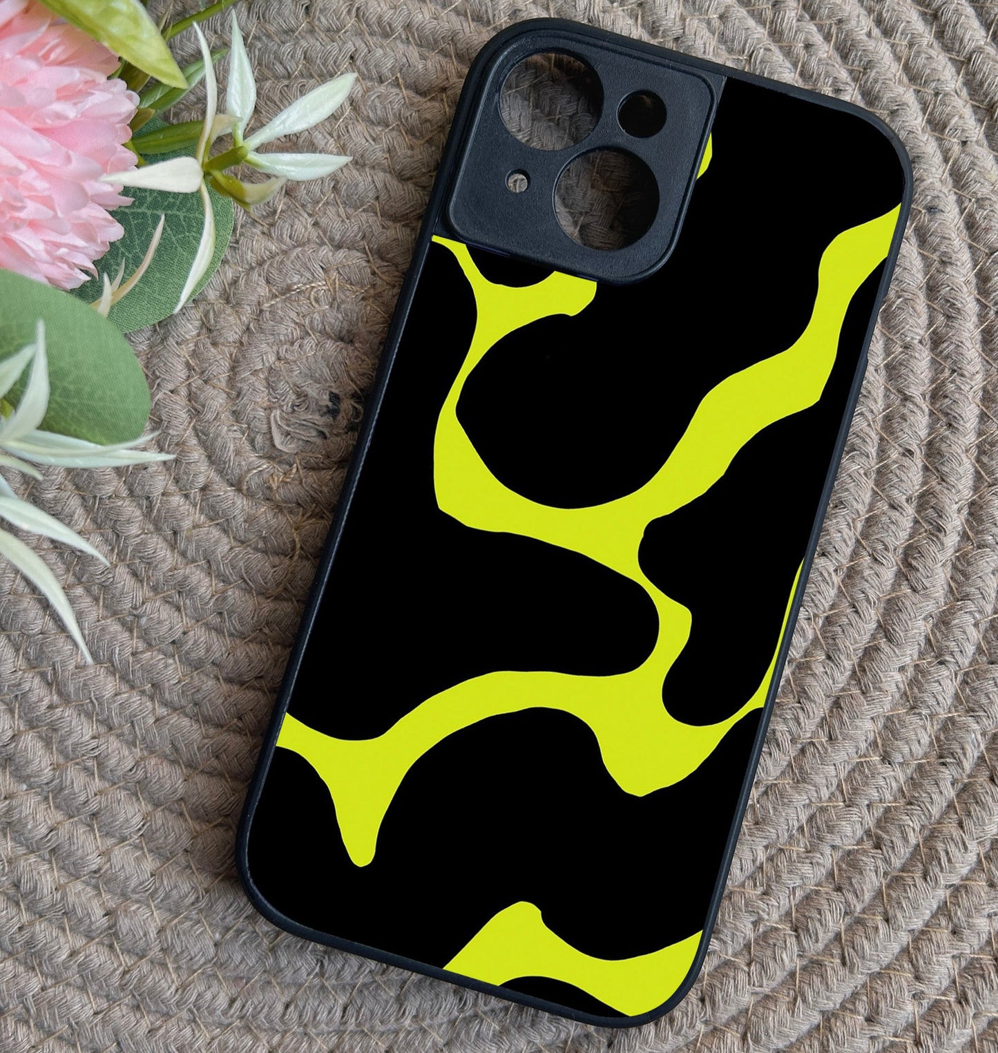 Lime Pulse Glossy Metal Back Case for Apple Iphone 15