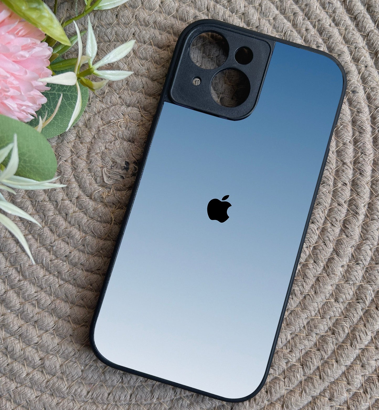 Icy Blue Glossy Metal Back Case for Apple Iphone 15