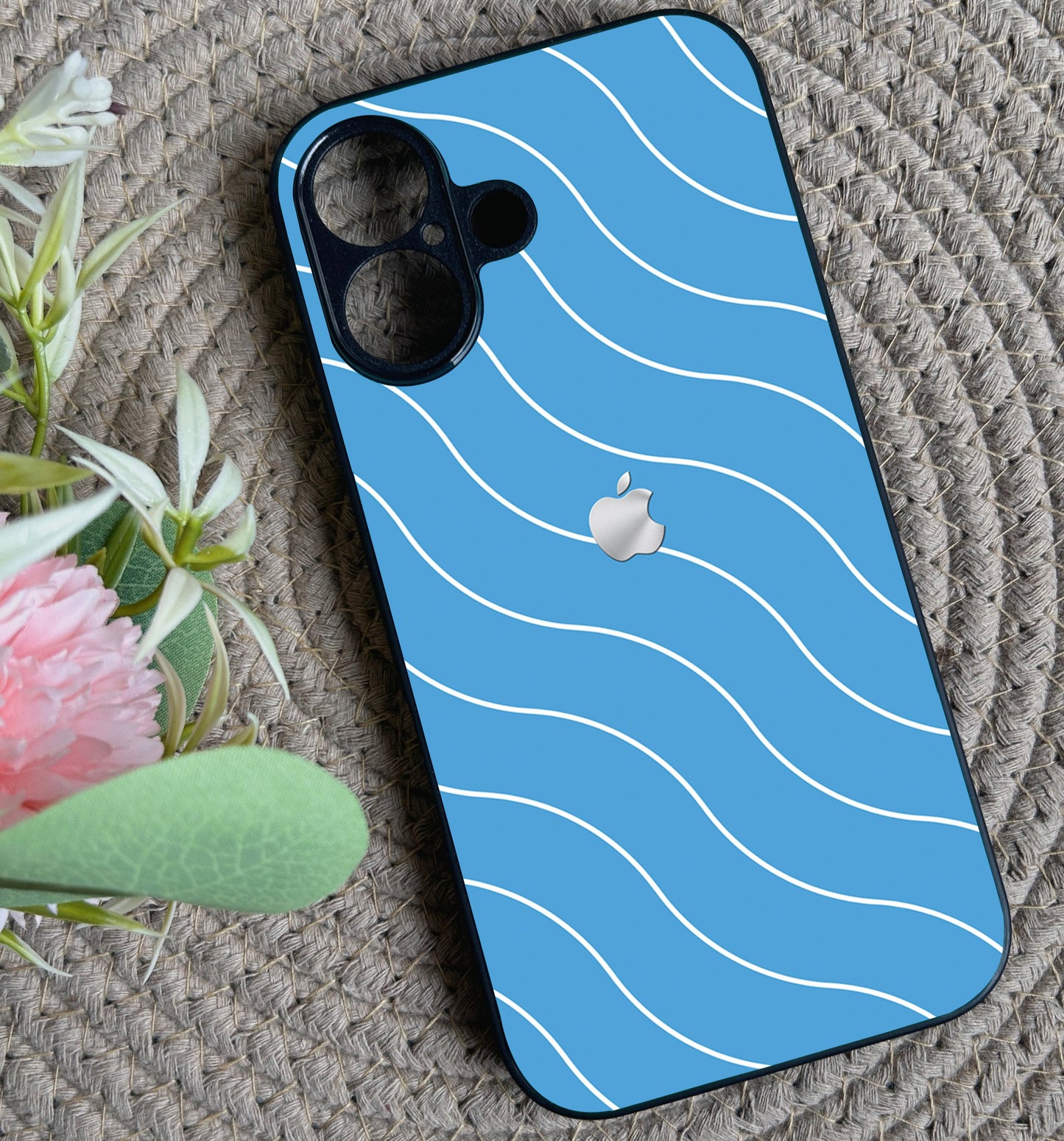 Blue Curvio Metal Back Case for Apple Iphone 16