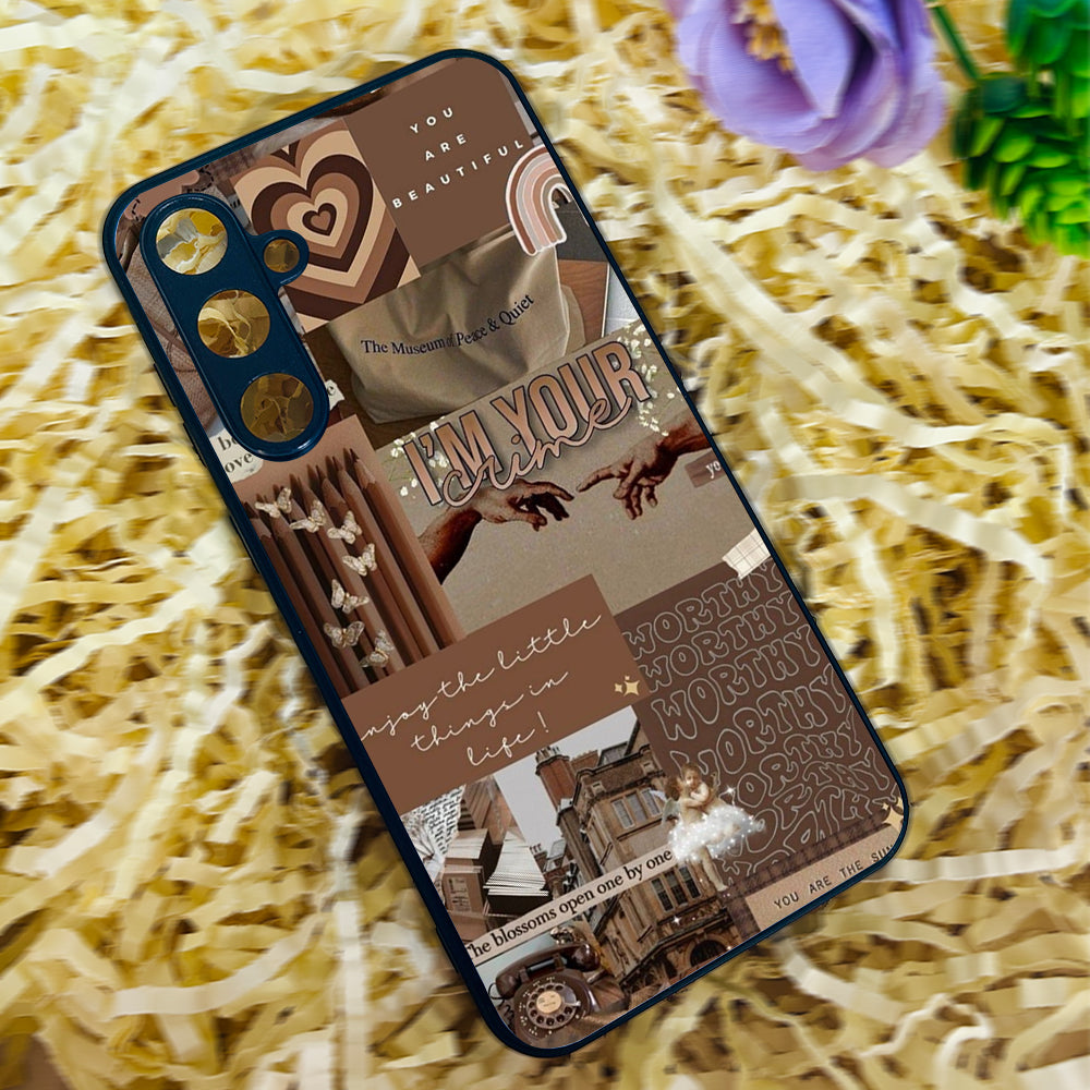 Aesthetic Brown Collage Metal Back Case for Samsung Galaxy S23fe 5G