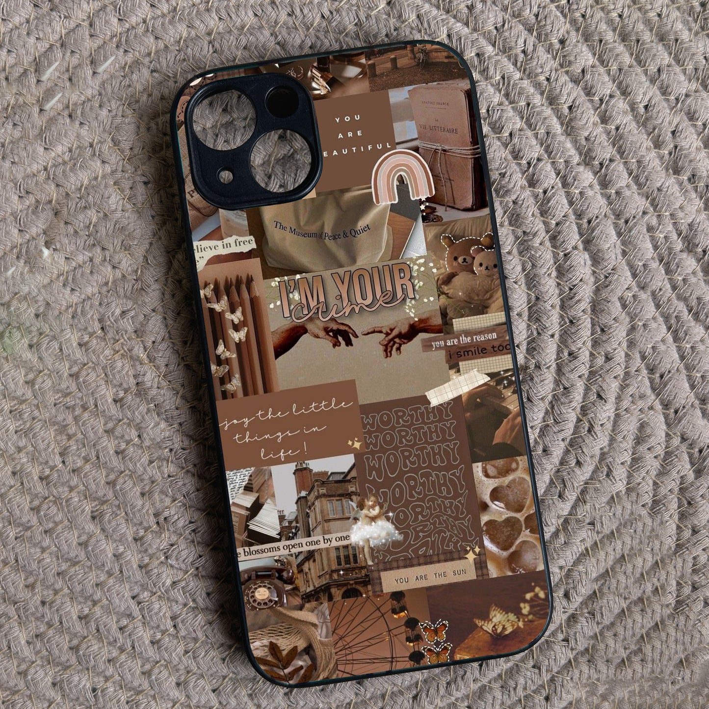 Aesthetic Brown Collage Metal Back Case for Apple Iphone 13