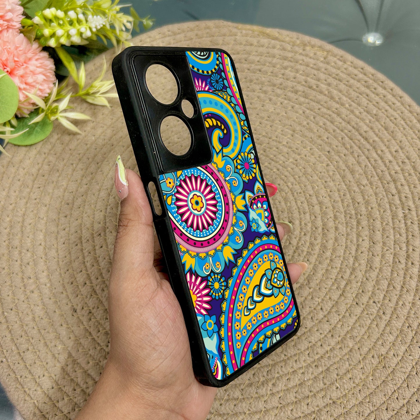 Phulkari Pattern Glossy Metal Back Case for Oneplus Nord CE 3 Lite (5G)