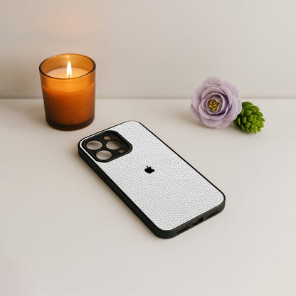 White Leather Metal Back Case for Apple Iphone 11 Pro