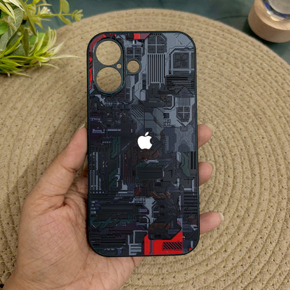 Circuit Crush Glossy Metal Back Case for Apple Iphone 16