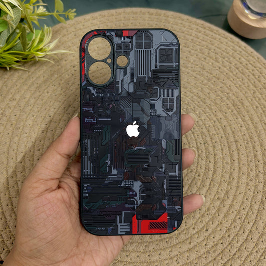 Circuit Crush Glossy Metal Back Case for Apple Iphone 16