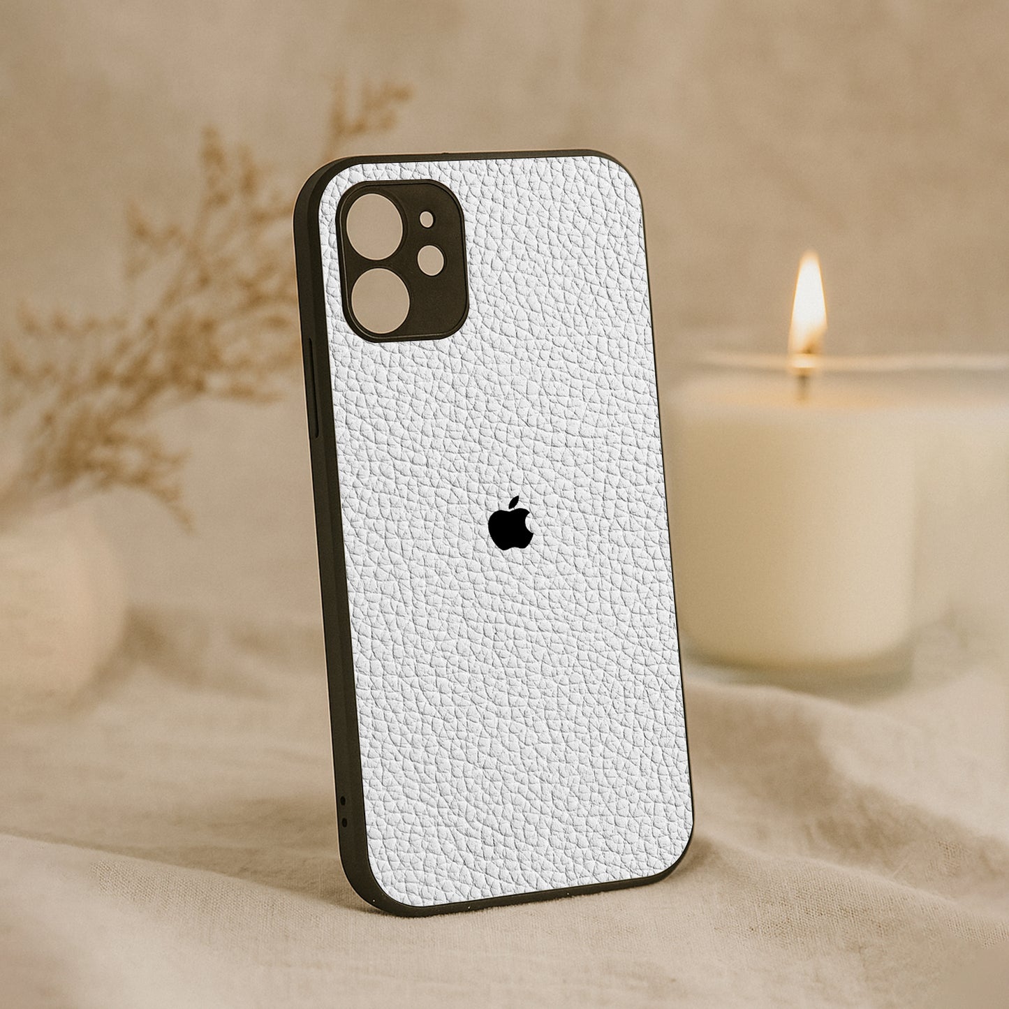 White Leather Metal Back Case for Apple Iphone 11