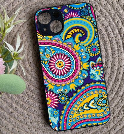 Phulkari Pattern Glossy Metal Back Case for Apple Iphone 13