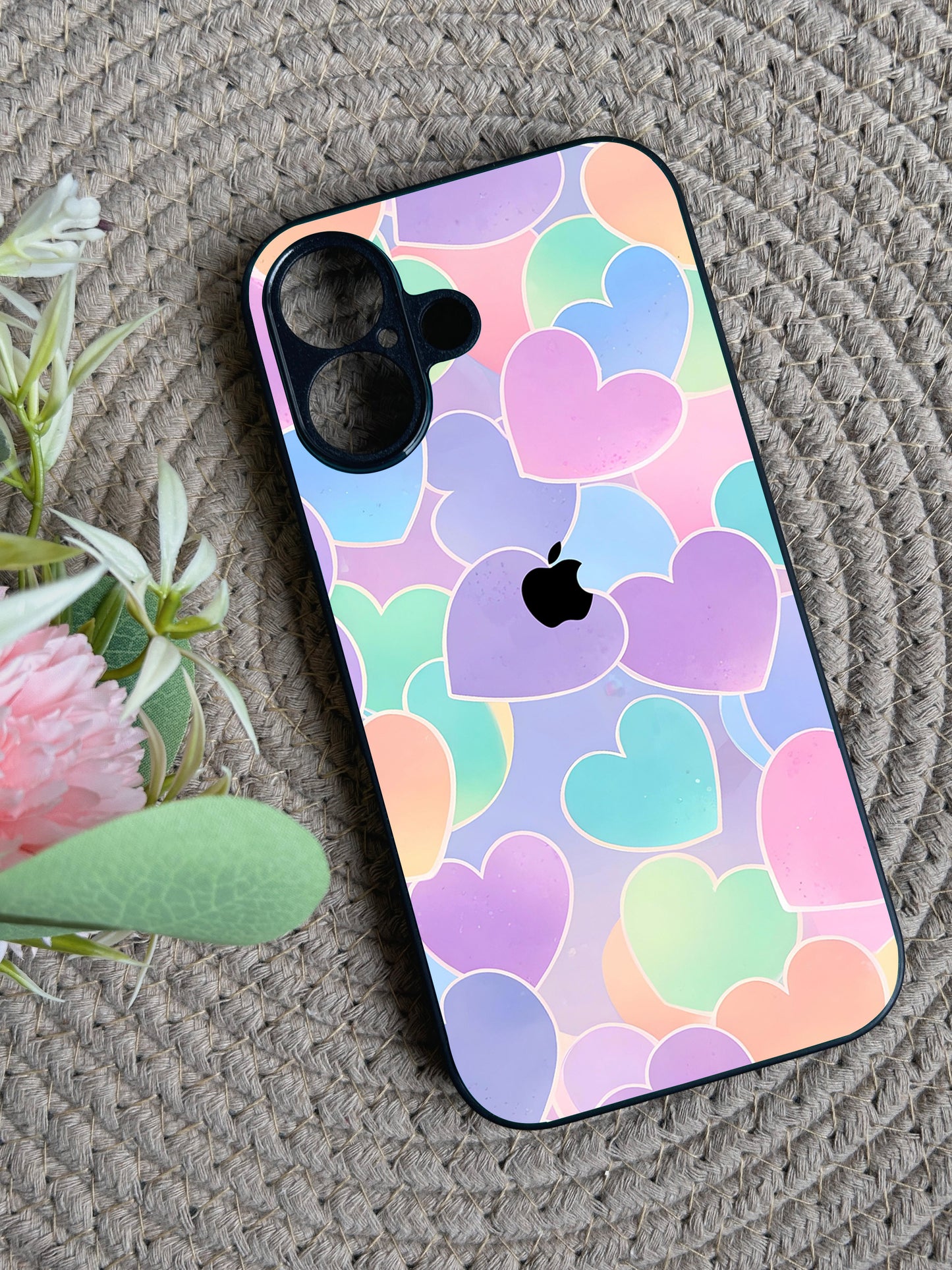 Pastel Hearts Glossy Metal Back Case for Apple Iphone 16