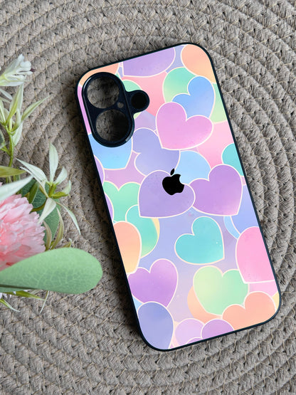 Pastel Hearts Glossy Metal Back Case for Apple Iphone 16