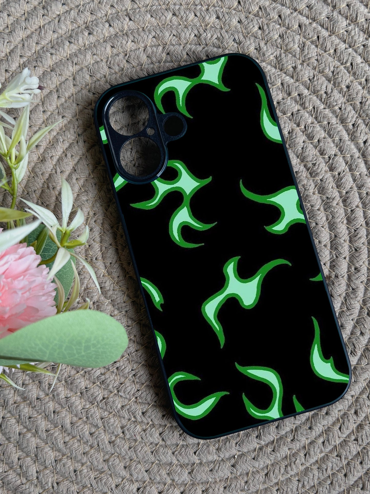 Neon Fire Glossy Metal Back Case for Apple Iphone 16