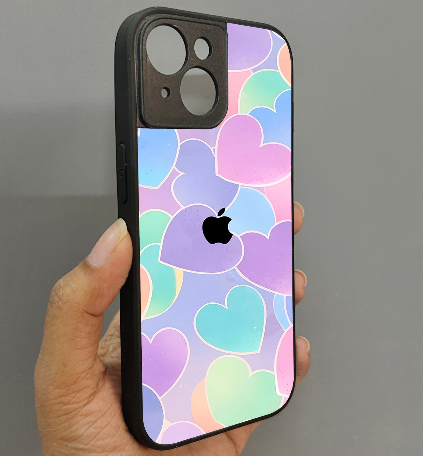 Pastel Hearts Glossy Metal Back Case for Apple Iphone 15