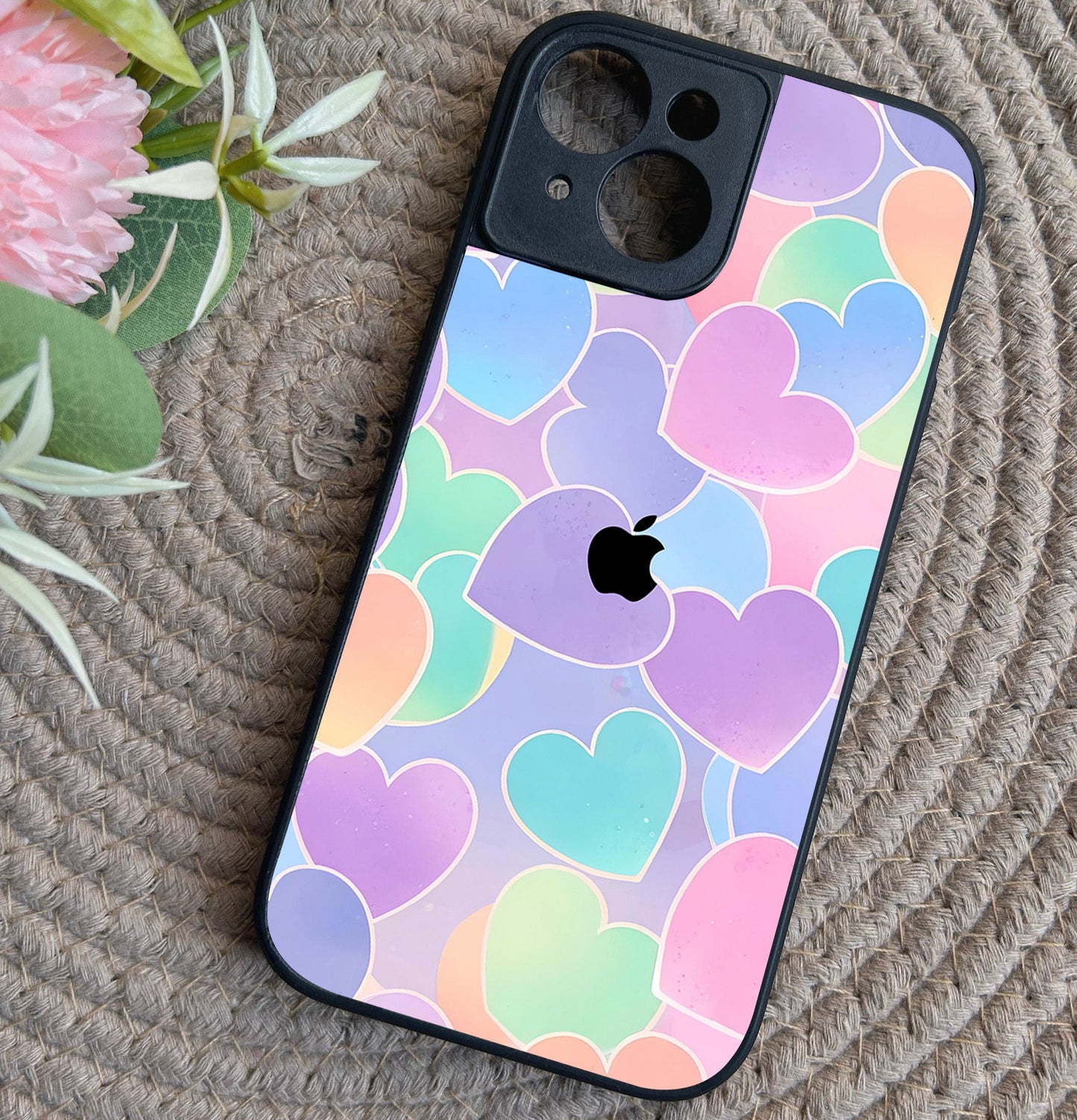 Pastel Hearts Glossy Metal Back Case for Apple Iphone 15