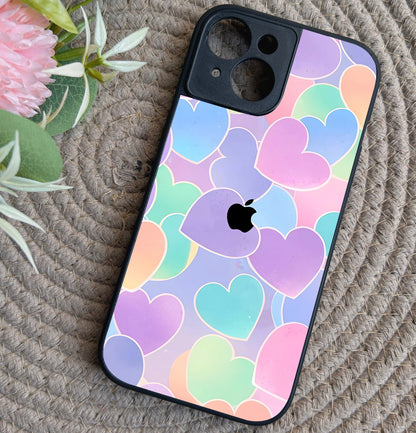 Pastel Hearts Glossy Metal Back Case for Apple Iphone 15