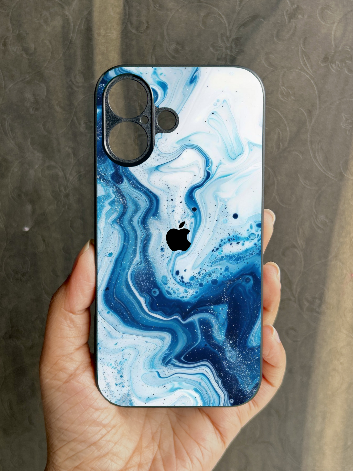 Glacier Wave Glossy Metal Back Case for Apple Iphone 16