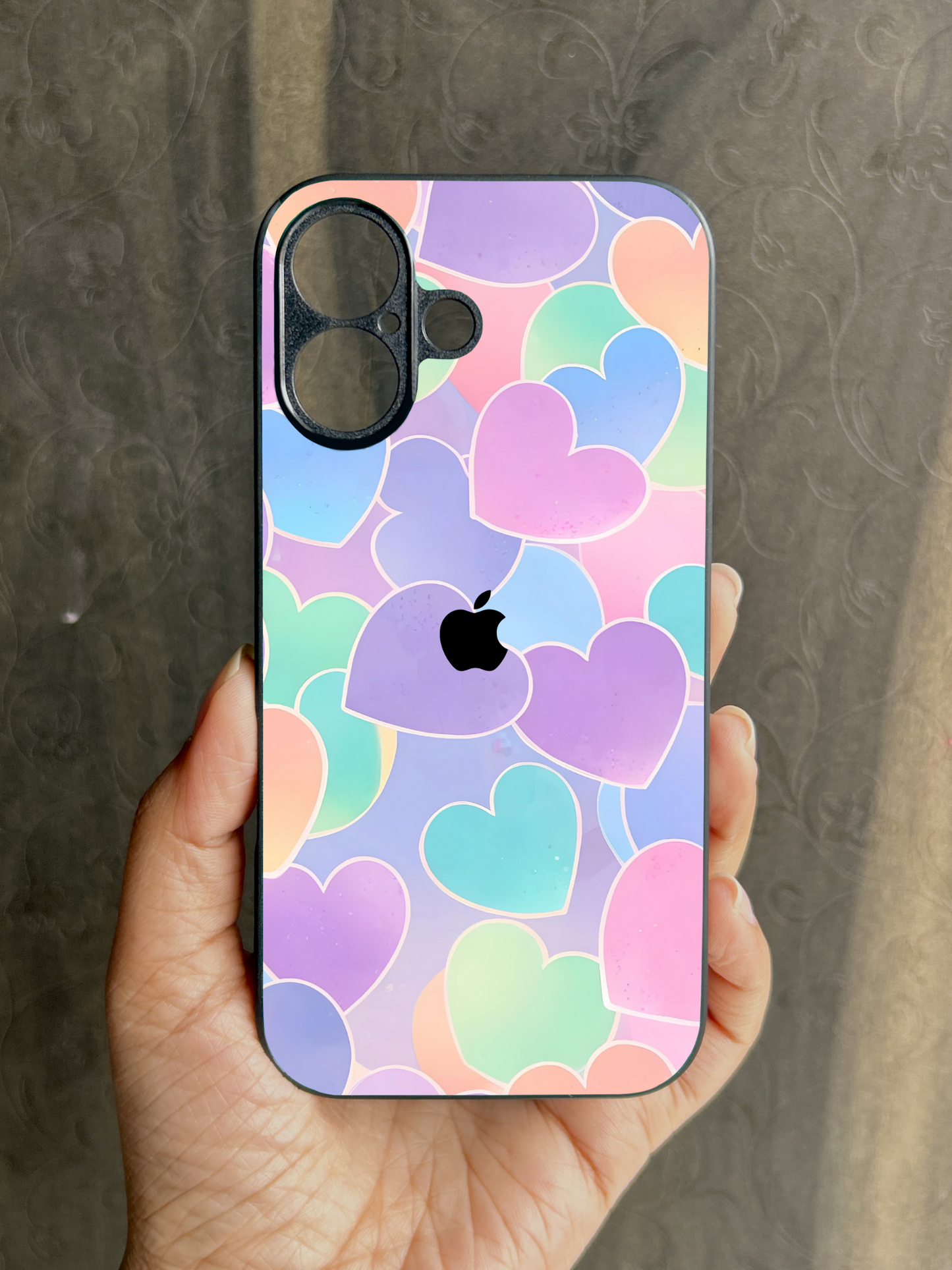 Pastel Hearts Glossy Metal Back Case for Apple Iphone 16