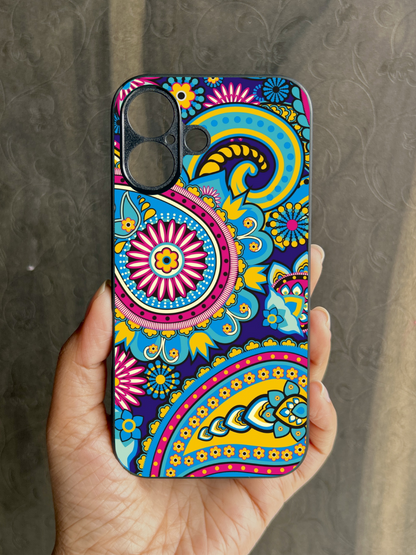 Phulkari Pattern Glossy Metal Back Case for Apple Iphone 16