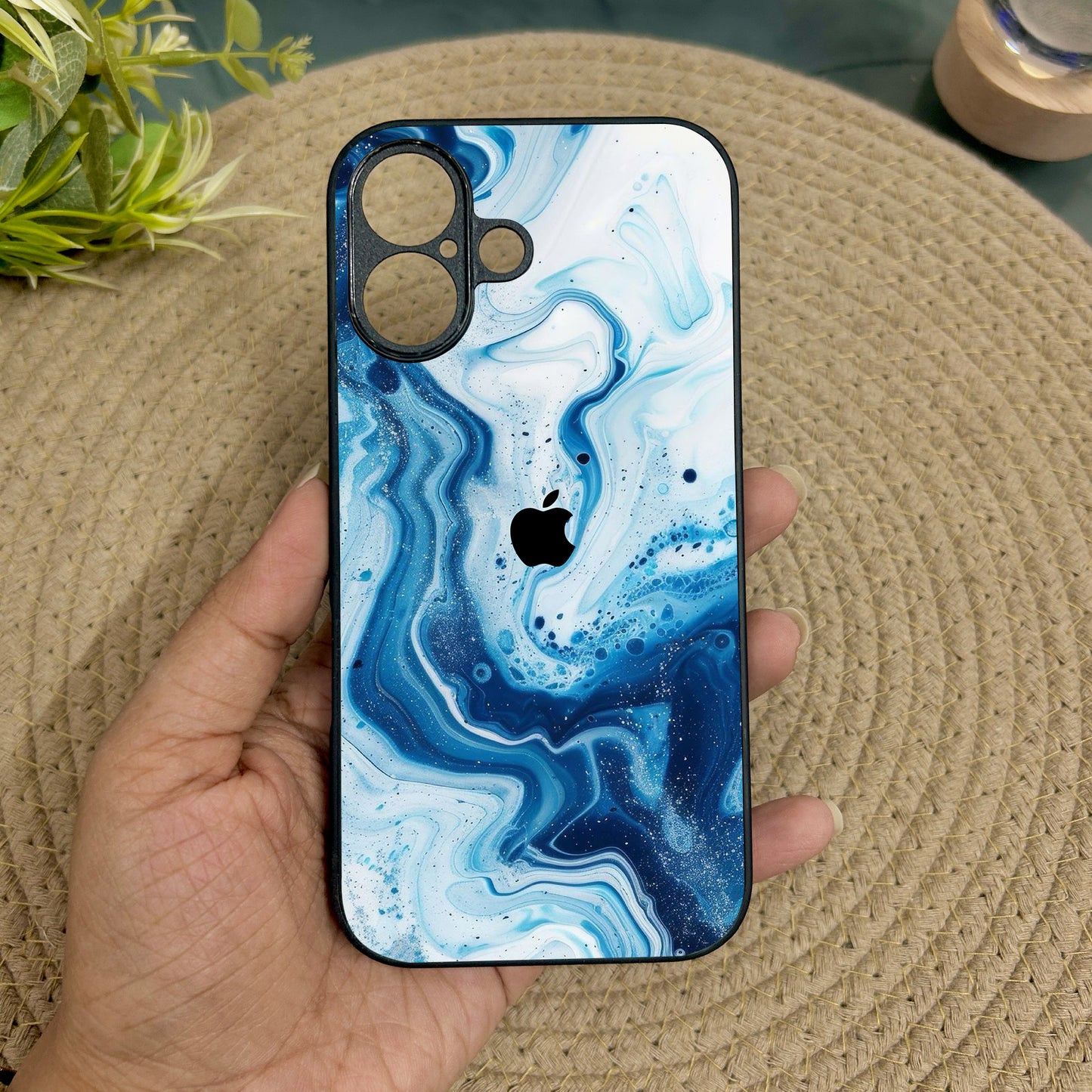 Glacier Wave Glossy Metal Back Case for Apple Iphone 16