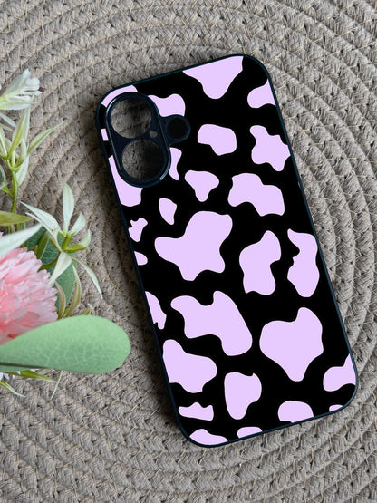 Lavender Cow Print Glossy Metal Back Case for Apple Iphone 16