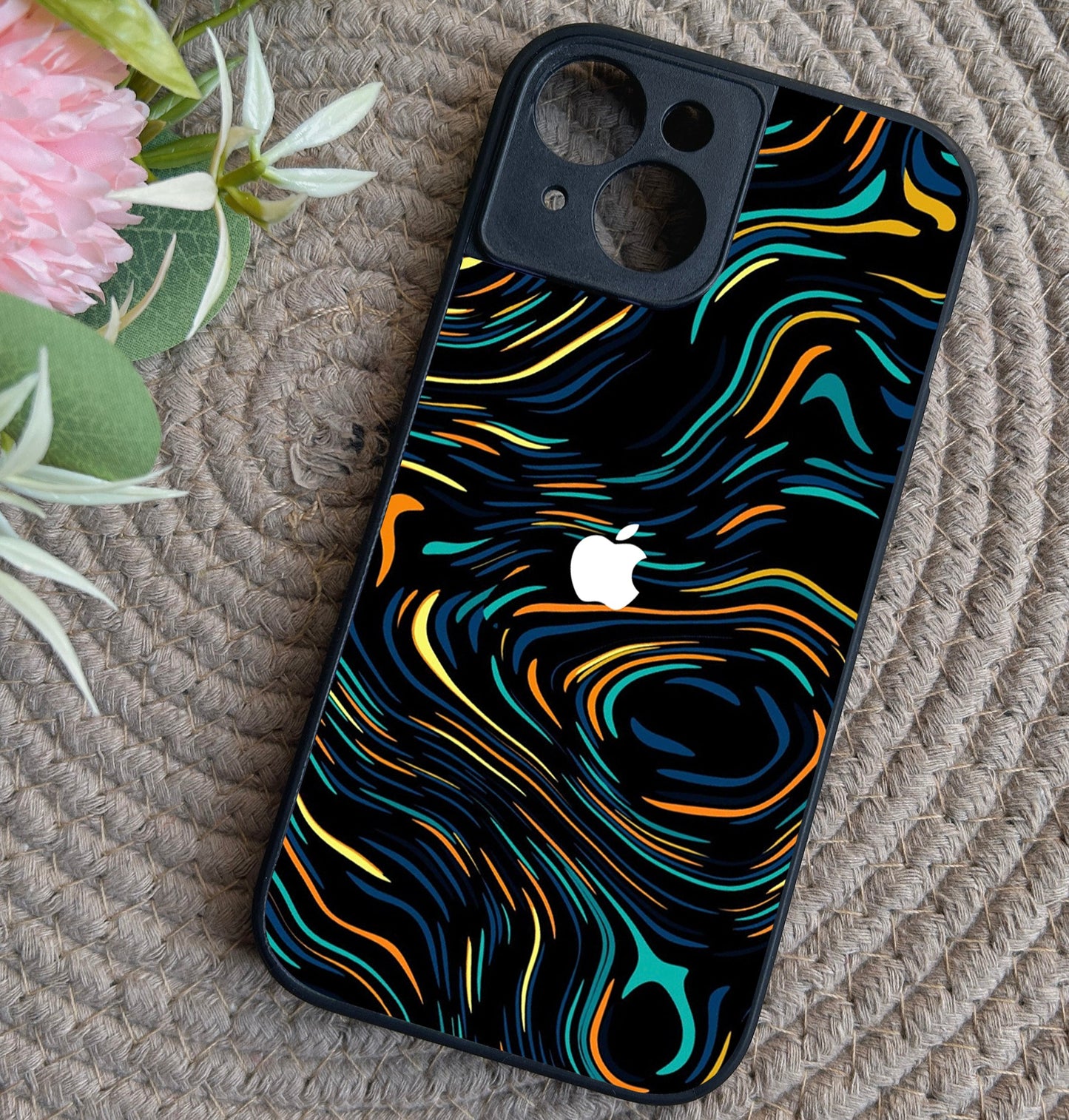 Glow Lines Glossy Metal Back Case for Apple Iphone 15