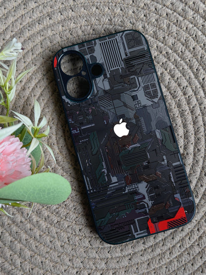 Circuit Crush Glossy Metal Back Case for Apple Iphone 16