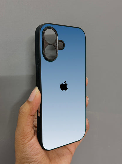 Icy Blue Glossy Metal Back Case for Apple Iphone 16