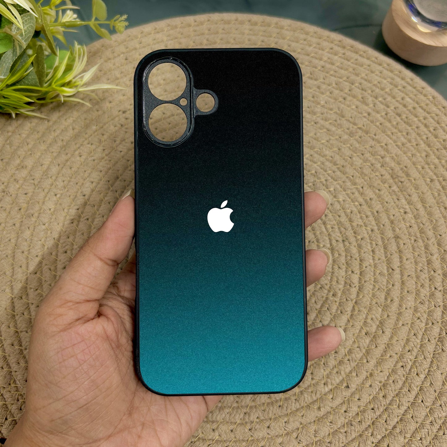 Midnight Teal Glossy Metal Back Case for Apple Iphone 16