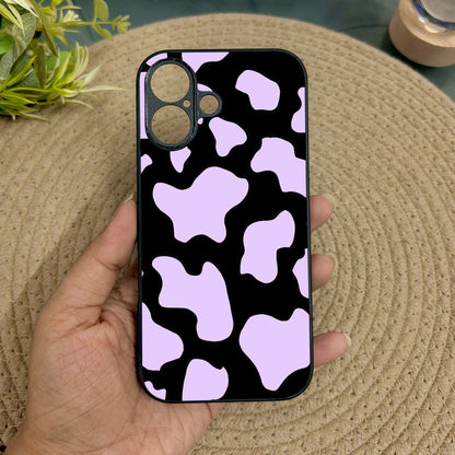 Lavender Cow Print Glossy Metal Back Case for Apple Iphone 16