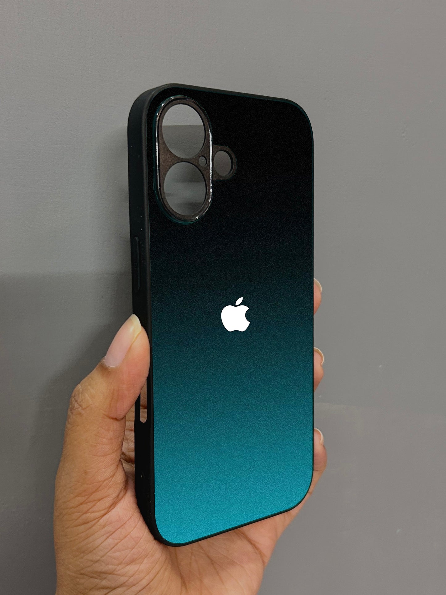 Midnight Teal Glossy Metal Back Case for Apple Iphone 16