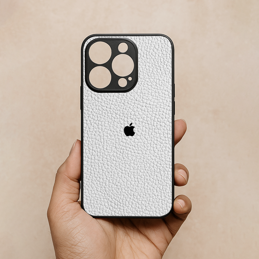 White Leather Metal Back Case for Apple Iphone 14 Pro