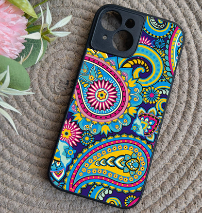 Phulkari Pattern Glossy Metal Back Case for Apple Iphone 15