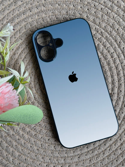 Icy Blue Glossy Metal Back Case for Apple Iphone 16