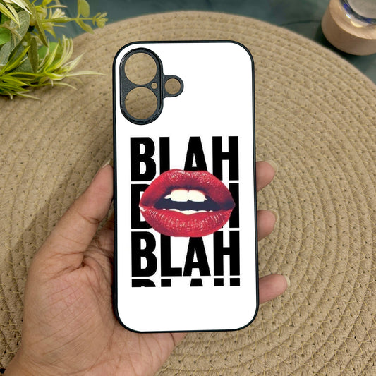 Blah Blah' Glossy Metal Back Case for Apple Iphone 16
