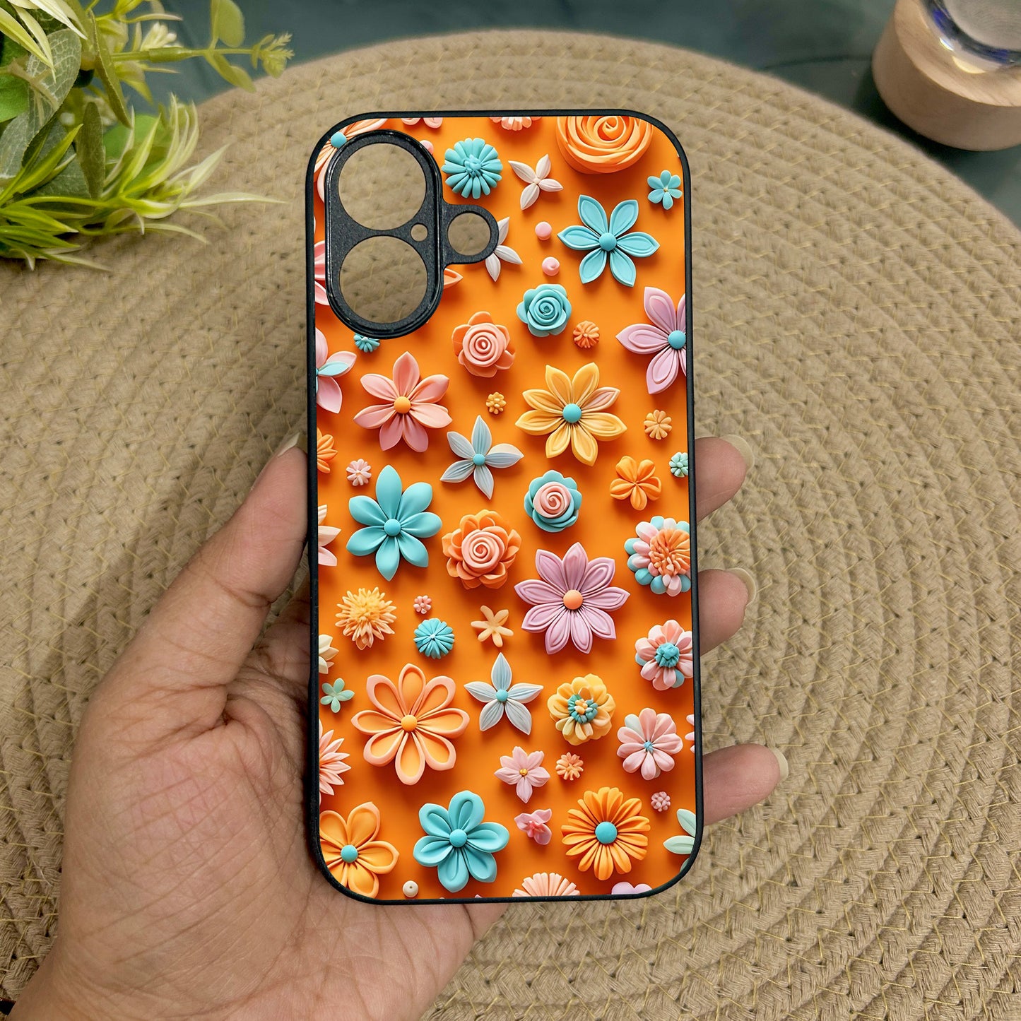 Orange Bloom Metal Back Case for Apple Iphone 16