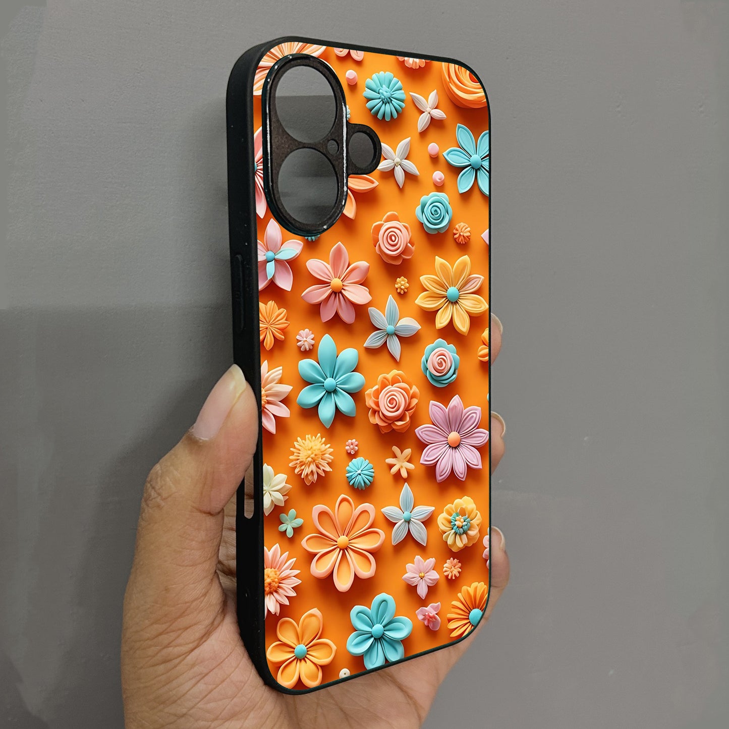 Orange Bloom Metal Back Case for Apple Iphone 16