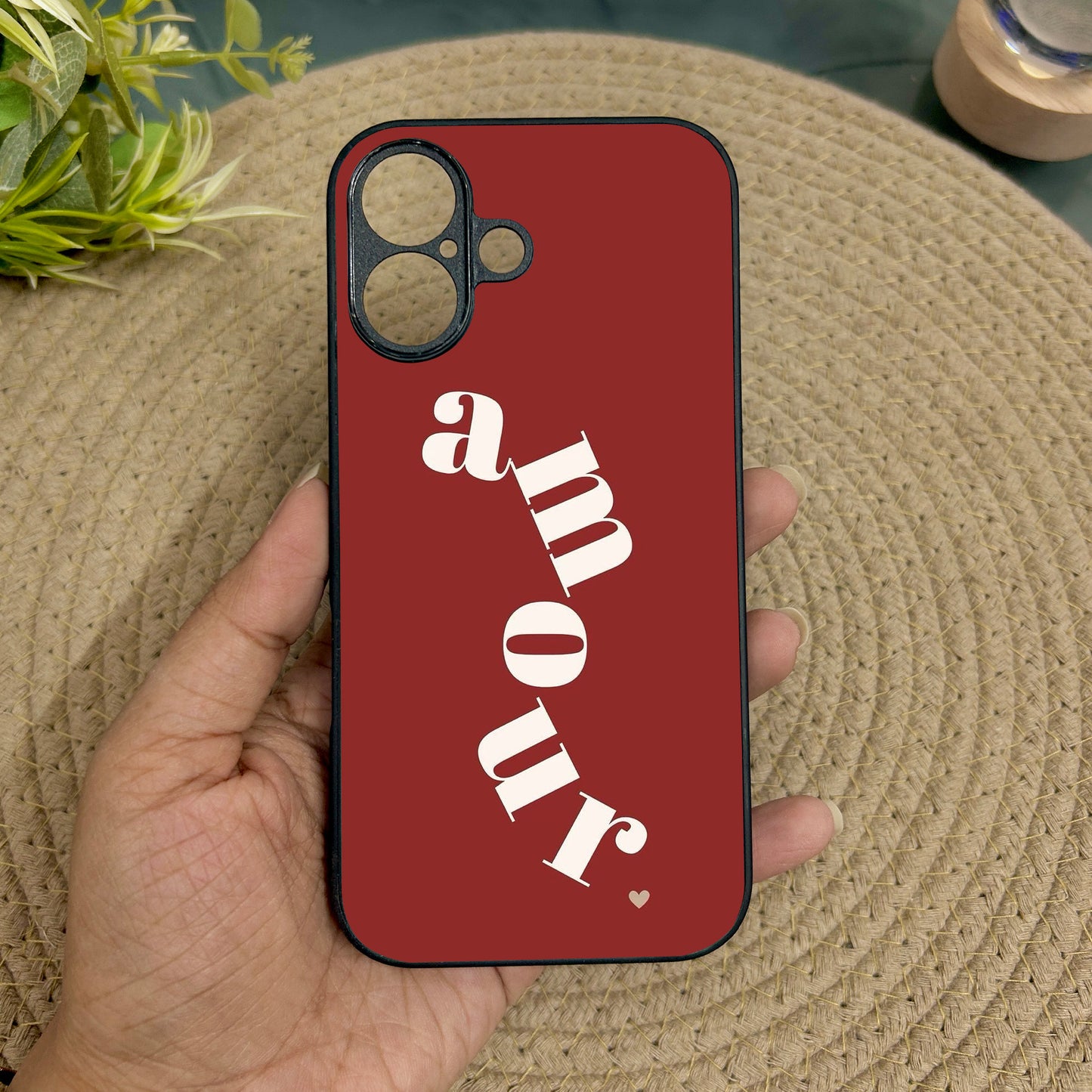 Amour' Glossy Metal Back Case for Apple Iphone 16