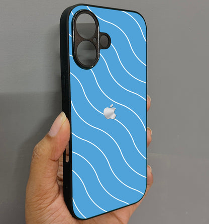Blue Curvio Metal Back Case for Apple Iphone 16