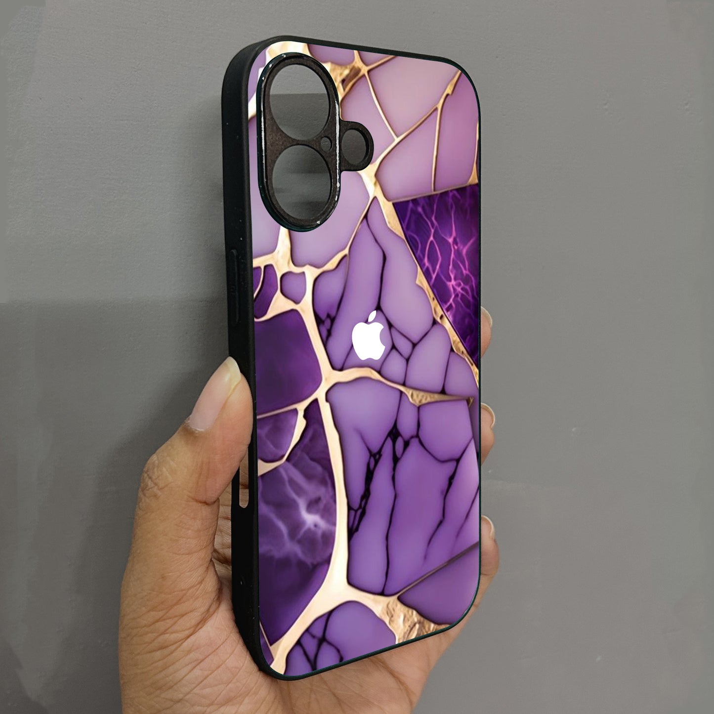 Violet Shatter Metal Back Case for Apple Iphone 16