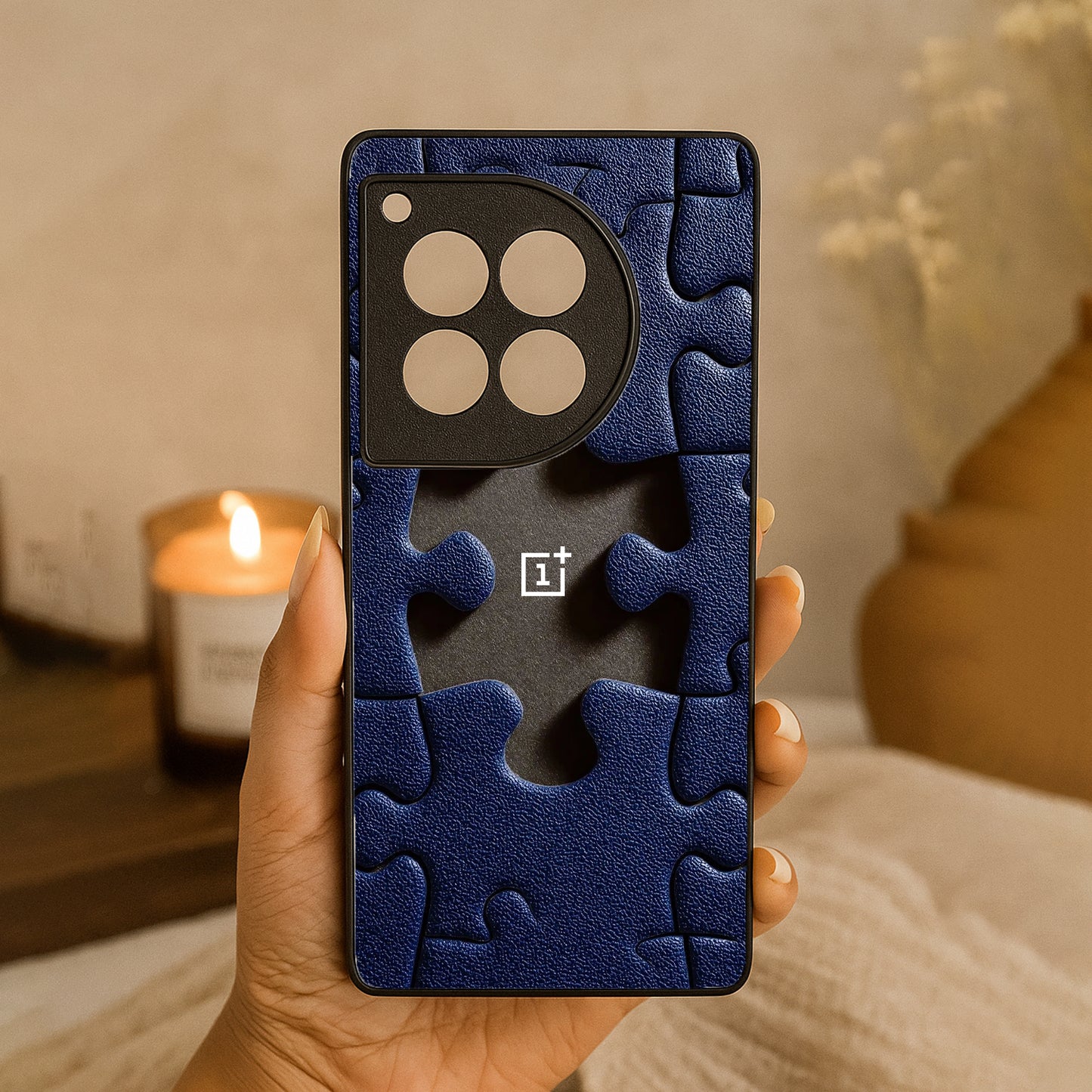 Leather Puzzle Metal Back Case for OnePlus 12R