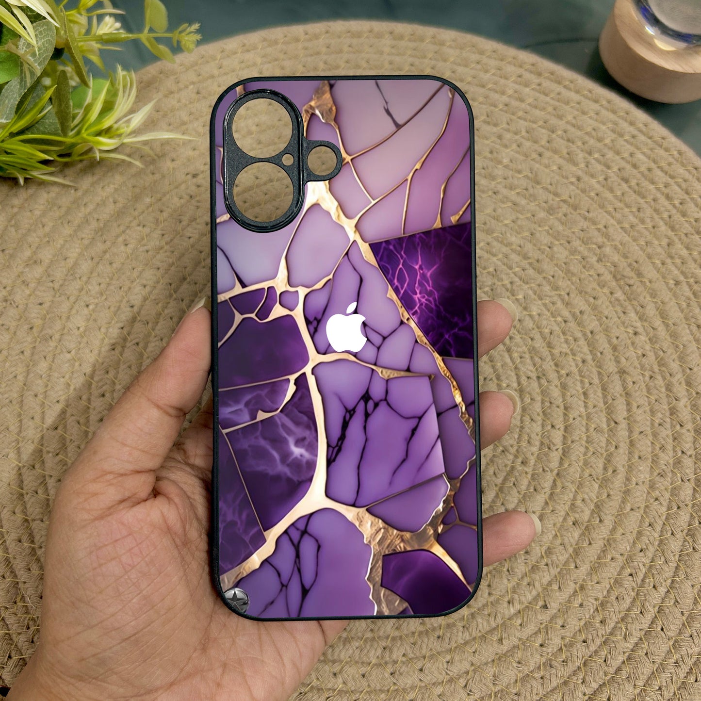 Violet Shatter Metal Back Case for Apple Iphone 16