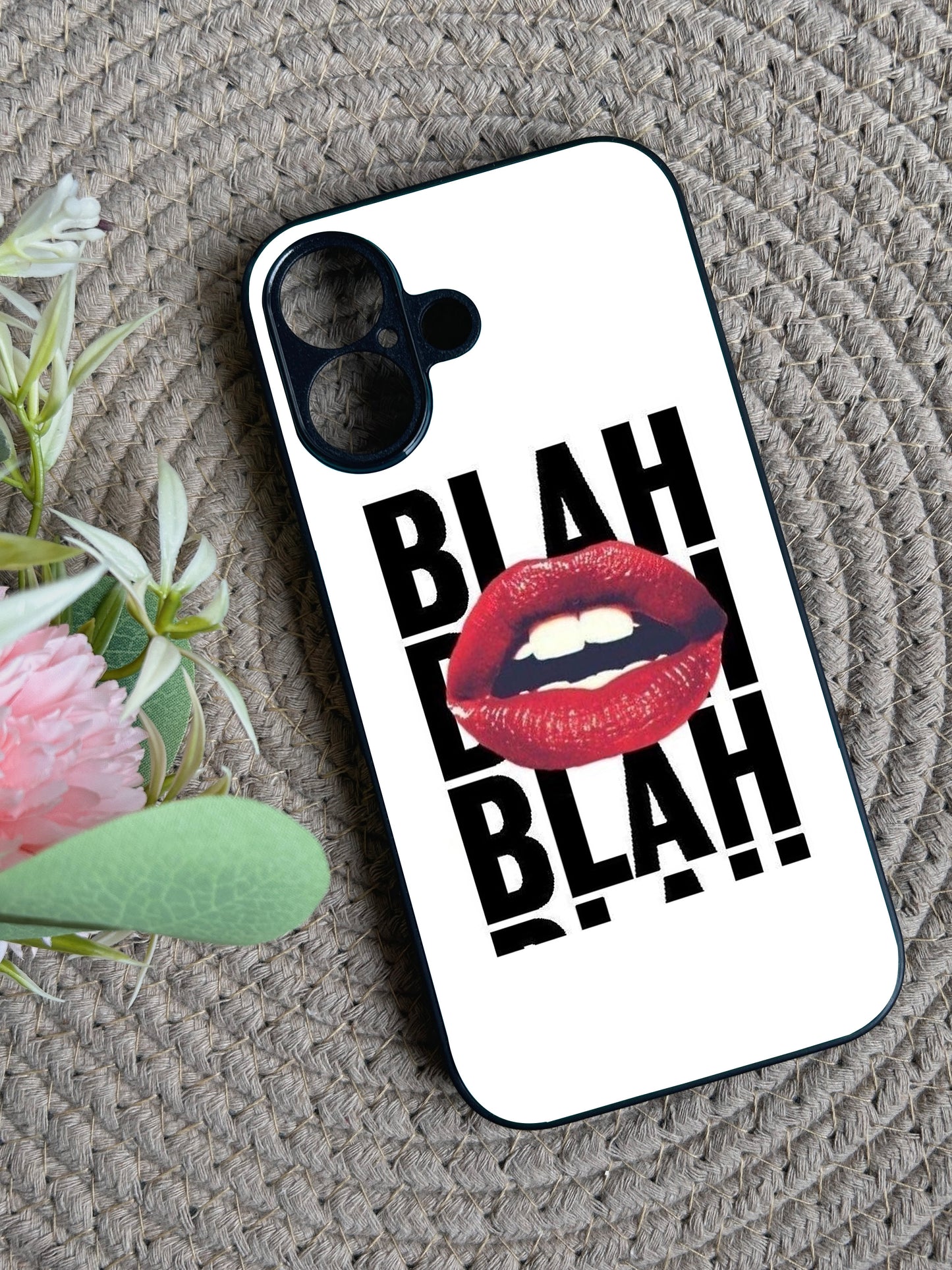 Blah Blah' Glossy Metal Back Case for Apple Iphone 16