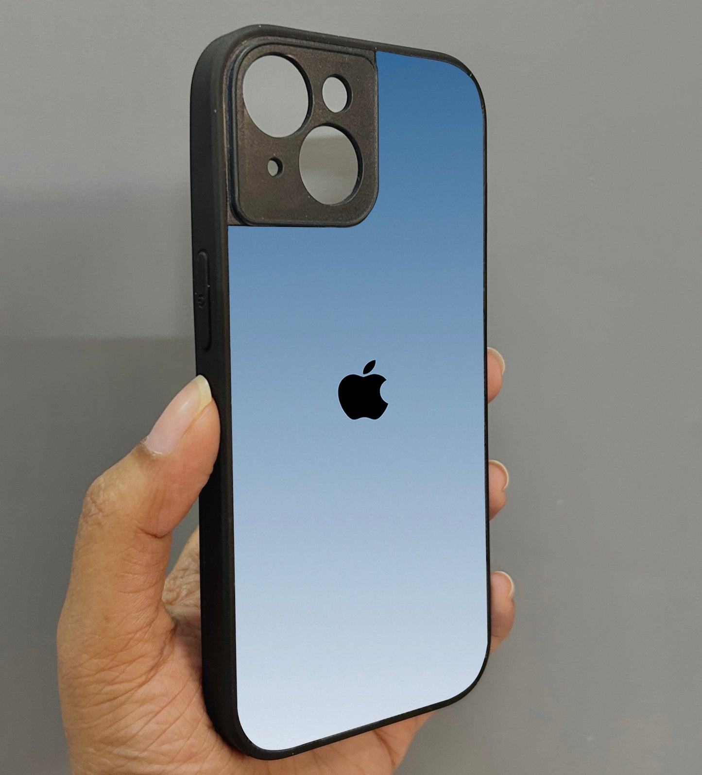 Icy Blue Glossy Metal Back Case for Apple Iphone 15