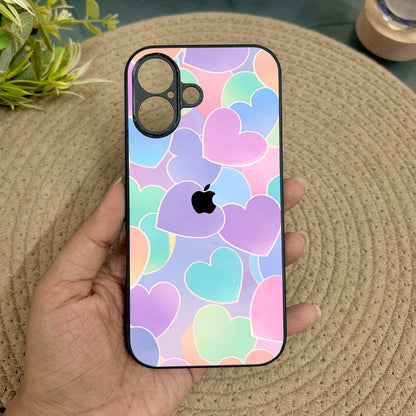 Pastel Hearts Glossy Metal Back Case for Apple Iphone 16