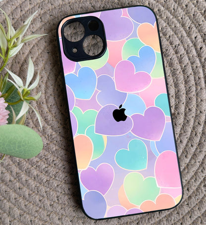 Pastel Hearts Glossy Metal Back Case for Apple iPhone