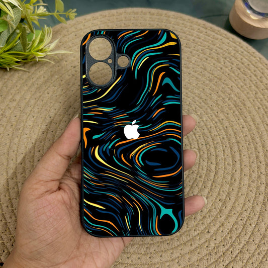 Glow Lines Glossy Metal Back Case for Apple Iphone 16